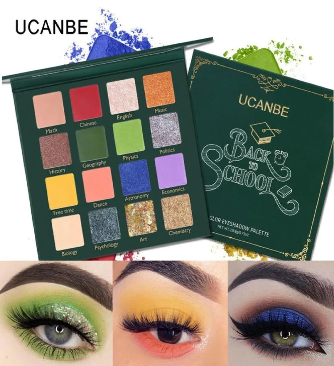 Новая палитра теней для век UCANBE BACK TO SCHOOL, набор для макияжа для зеленых глаз, 16 цветов, прессованные блестящие мерцающие матовые тени для век, пигмент Cosme4291750