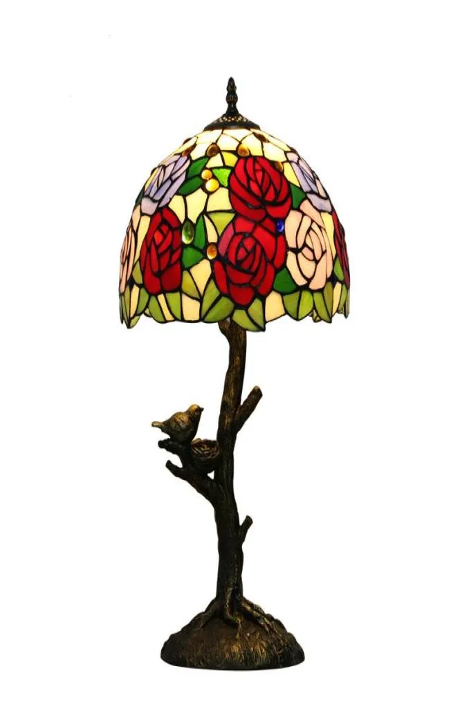 Bordslampor 12 tum rosen fjäril lampglas konst kreativt vardagsrum sovrum sovrum lampleble4913746