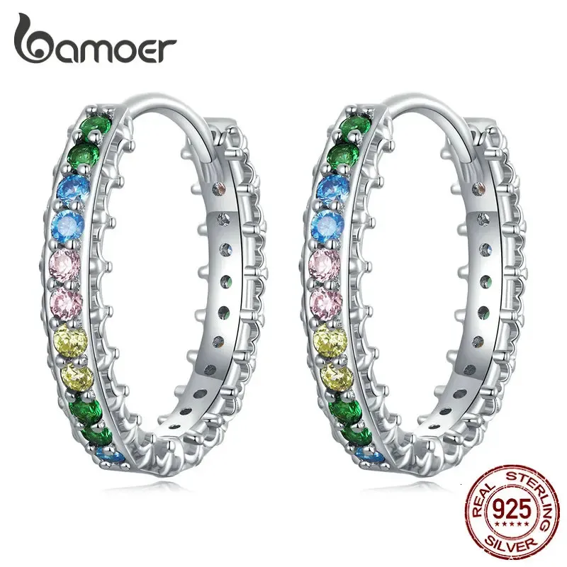 925 Sterling Silver Colorful Zirconium Hoop Earrings for Women Fine Jewelry Fashion Simple Ear Buckles Bridal Gift BSE683 240301