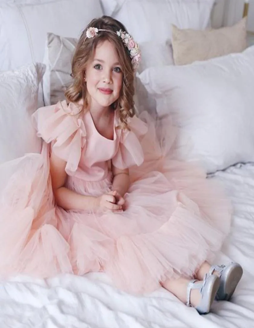 Flower Girl Sukienka Dzieci Suknie ślubne Bridemaid dla dzieci Różowe suknie tiulowe 2020 Nowe dziewczyny butique impreza nosić eleganckie sukienki 09587338