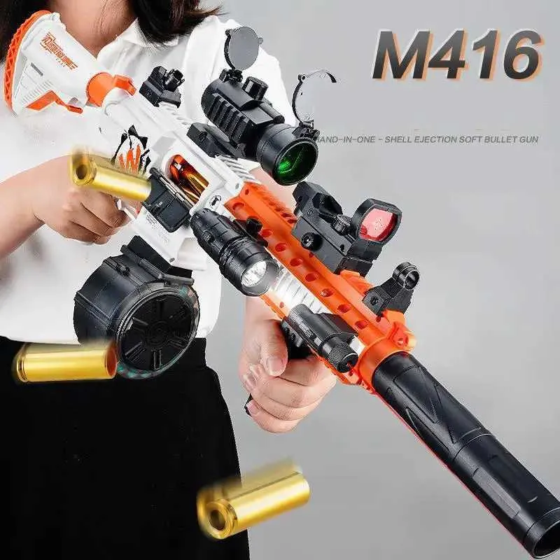 Gun Toys M416 Blaster Gun Toy Soft Bullet Toy Gun Manual Automatic Shooting Airsoft CS Games Gel Ball Blaster Boys Weapon Fake Gun Toy A2L2403