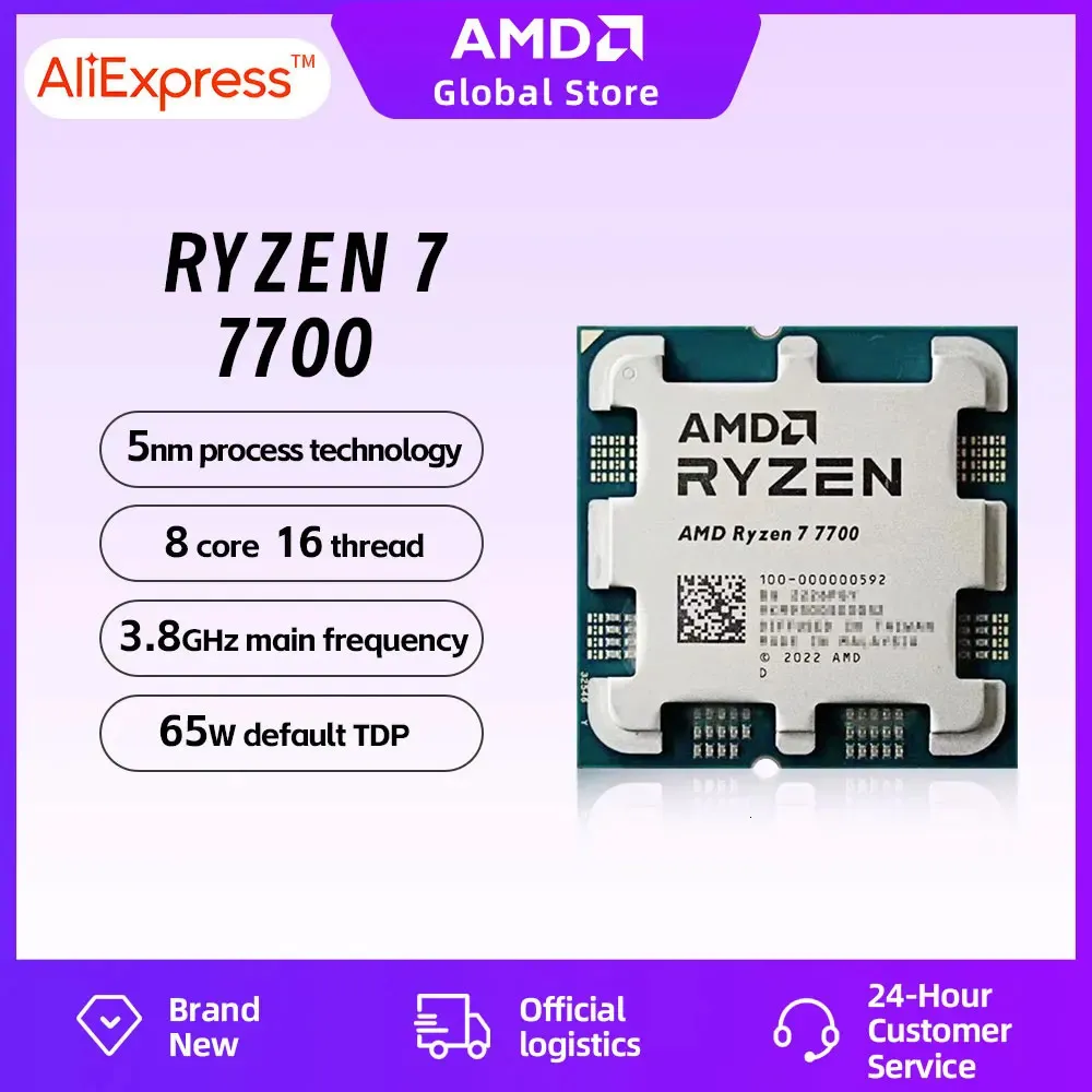 Ryzen 7 7700 R7 7700 CPU Processor Märke 54GHz 65W 8Core 5Nm Socket AM5 utan svalare integrerade chips 240219