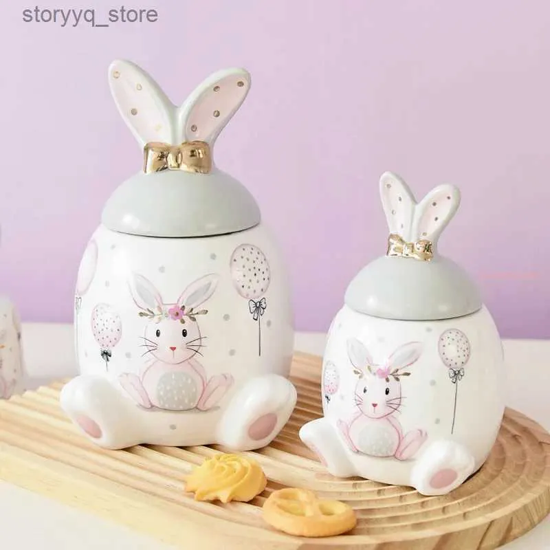 Food Jars Canisters Rabbit Ceramic Jar High Capacity Storage Jar Storage Tank Kitchen Organizer Food Container Decorative Jars Tea Box Tea Caddy L240308