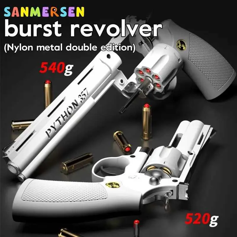 Gun Toys HB Seal Double-Action Revolver Semi-Automatic Burst Shell Throwing 357 Soft Bullet Nylon Toy Alloy Gun Outdoor Boy Gift Gun 240307