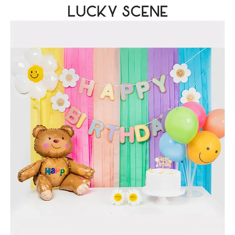 Décoration de fête d'anniversaire pour enfants, banderoles en papier froissé, scène de pompon, Macarons décorés S01686 240301