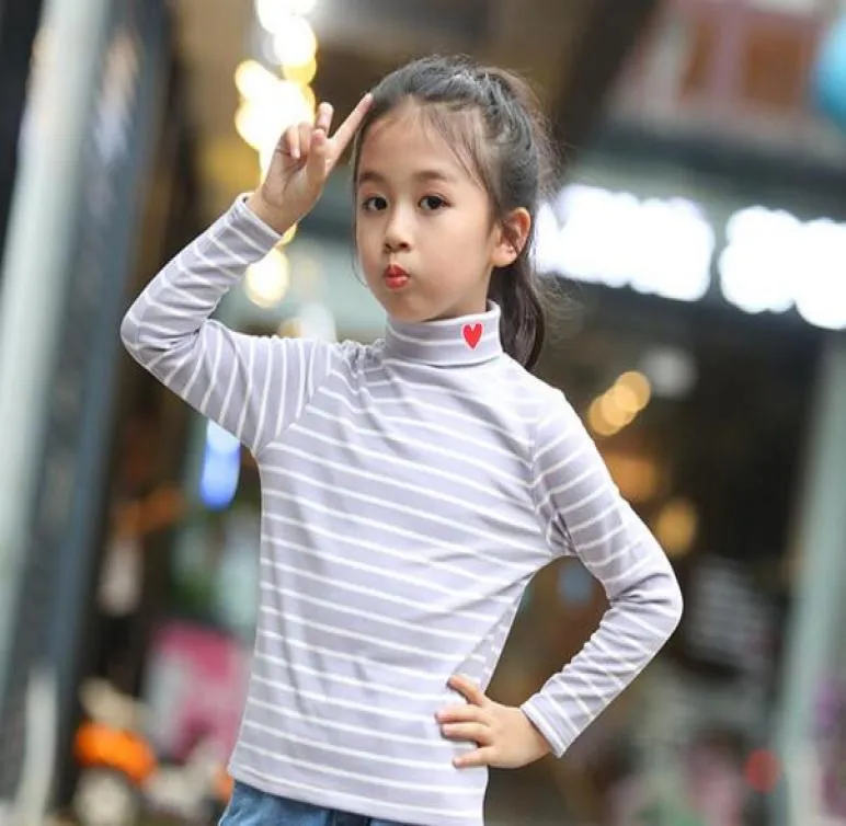 2019 Spring Autumn New Style The Girl High Collar Stripe Style Fashion Long Sleeve Tshirt Children Clothes2660456