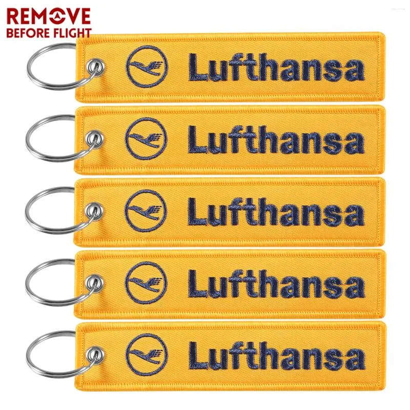 Llaveros 5 PCS Amarillo Lufthansa Joyería Bordado Etiqueta Etiqueta Etiqueta Moda Llavero Vuelo Tripulación Piloto Cadena para regalos de aviación