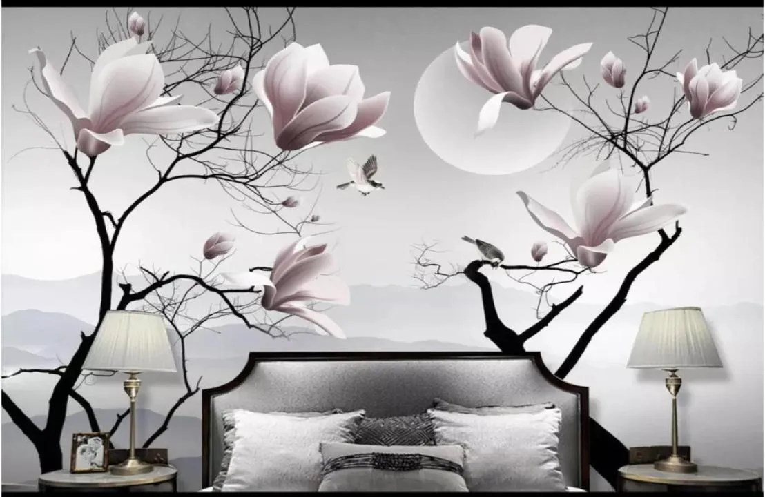 Whole3D po tapete benutzerdefinierte 3d wandbilder tapete Neue Chinesische Magnolie Blume Vogel Wand Dekorative Malerei tapete f4843806