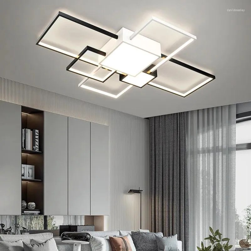 Plafondverlichting Moderne minimalistische LED-kroonluchters voor binnen, lamp zwart goud voor woonkamer, slaapkamer, café, met afstandsbediening