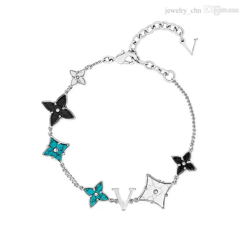 Charm Bracelet Designer Men Multi-color Enamel Flower Letter Bracelets for Women Sier Plated Retro Classic Original Fine Jewelry woman Luxe Valentines Day Gift