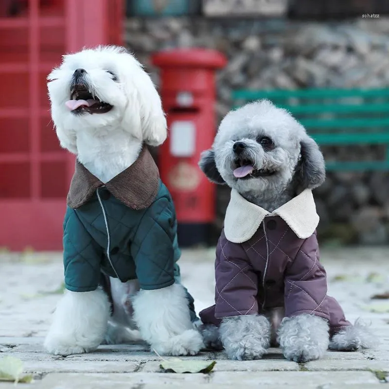 犬のアパレル冬の犬の冬の冬の冬の柔らかいフリース裏地服小さなダイヤモンドキルティングパッド入りペットジャンプスーツかわいい子犬コート