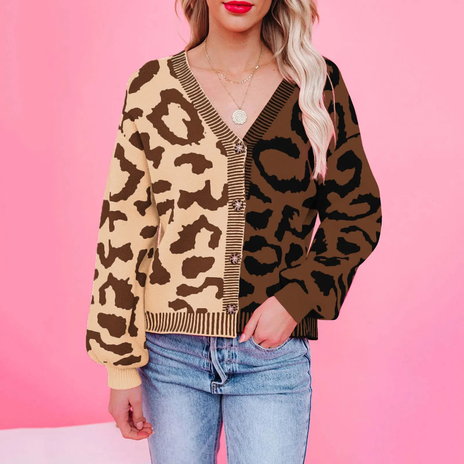 Leopard Print Cardigan Sweater, Rainbow Colorblock Cardigan - Main Image