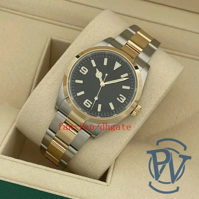 Con caja de papeles Reloj de alta calidad Nueva versión Explorer I Perpetual 124273 Oro amarillo de 18 quilates Mecánico completo Automático Men'225e