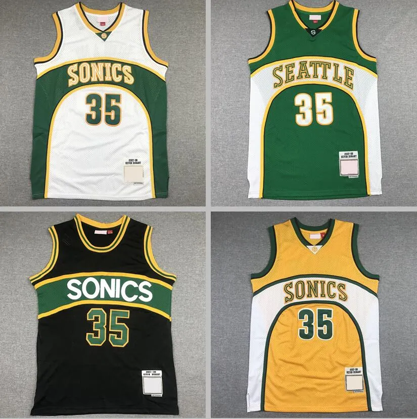 Basketbol Forması Kevin Durant Beyaz Sarı Yeşil Klasikler Retro Jersey Erkek Kadın Gençlik S-XXL Sport Forması