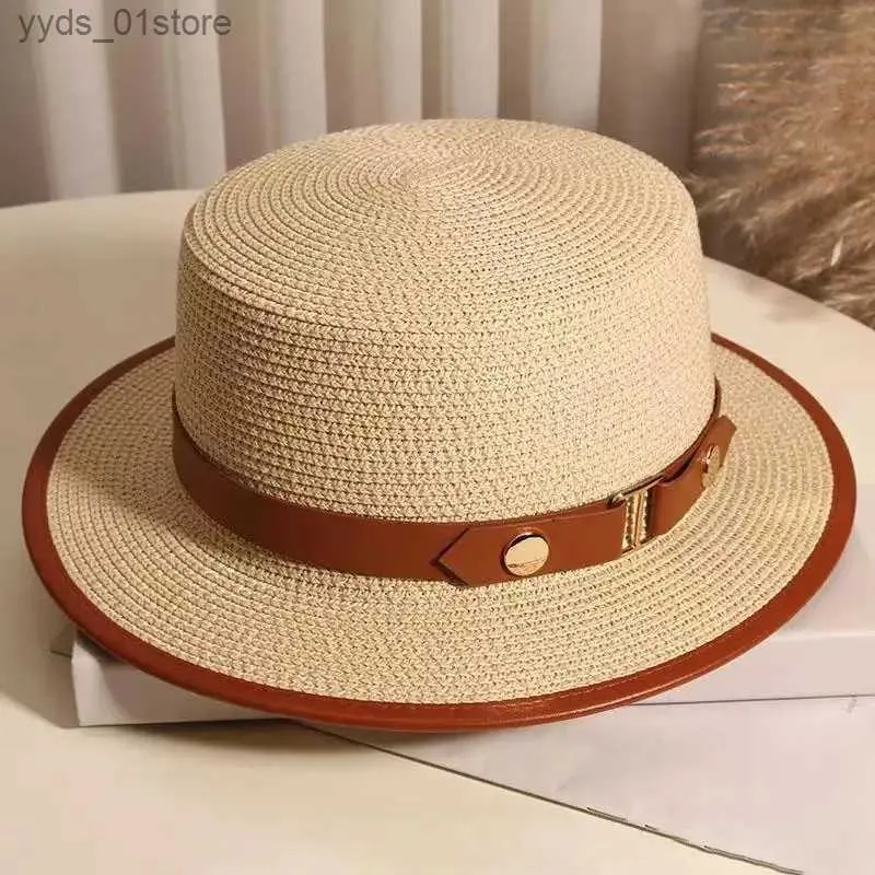 Cappelli a tesa larga Cappelli a secchiello Cappello elegante per erba Cappello parasole Viaggio per vacanze Cintura in pelle Piatto Pescatore Paglietta Cappello Panama per donna L240308
