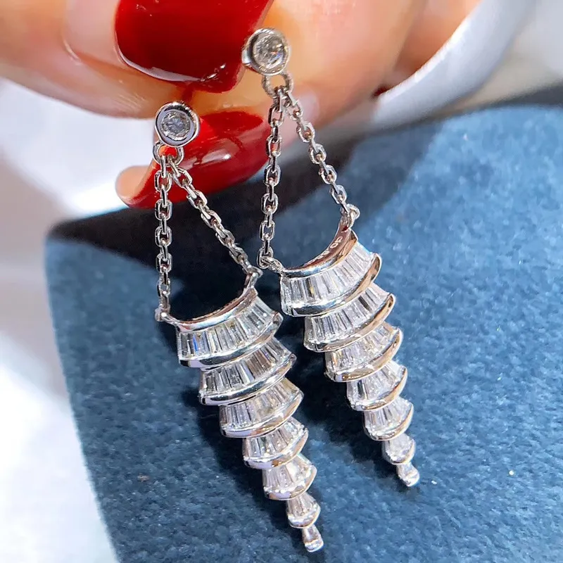 2024 Ins Top Vente Choucong Dangle Boucles D'oreilles Bijoux De Luxe Étincelant En Argent Sterling 925 T Princesse Coupe Blanc 5A Zircon Cubique Pierres Précieuses Femmes Boucle D'oreille Cadeau