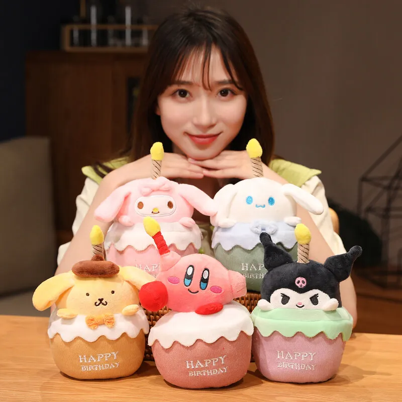 2024 New Cute Cartoon Plush Doll Birthday Cake Shape Music Plush Doll Singing Candle Glowing Atmosphere Toy Factory Wholesale Stock