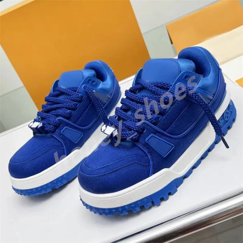 2024 New Designer Casual Shoes Men Trainer Maxi Sneaker Multicolor Inkjet Thick Sole Elevated Training Shoe Denim Pattern Rubber Canvas Leather E38