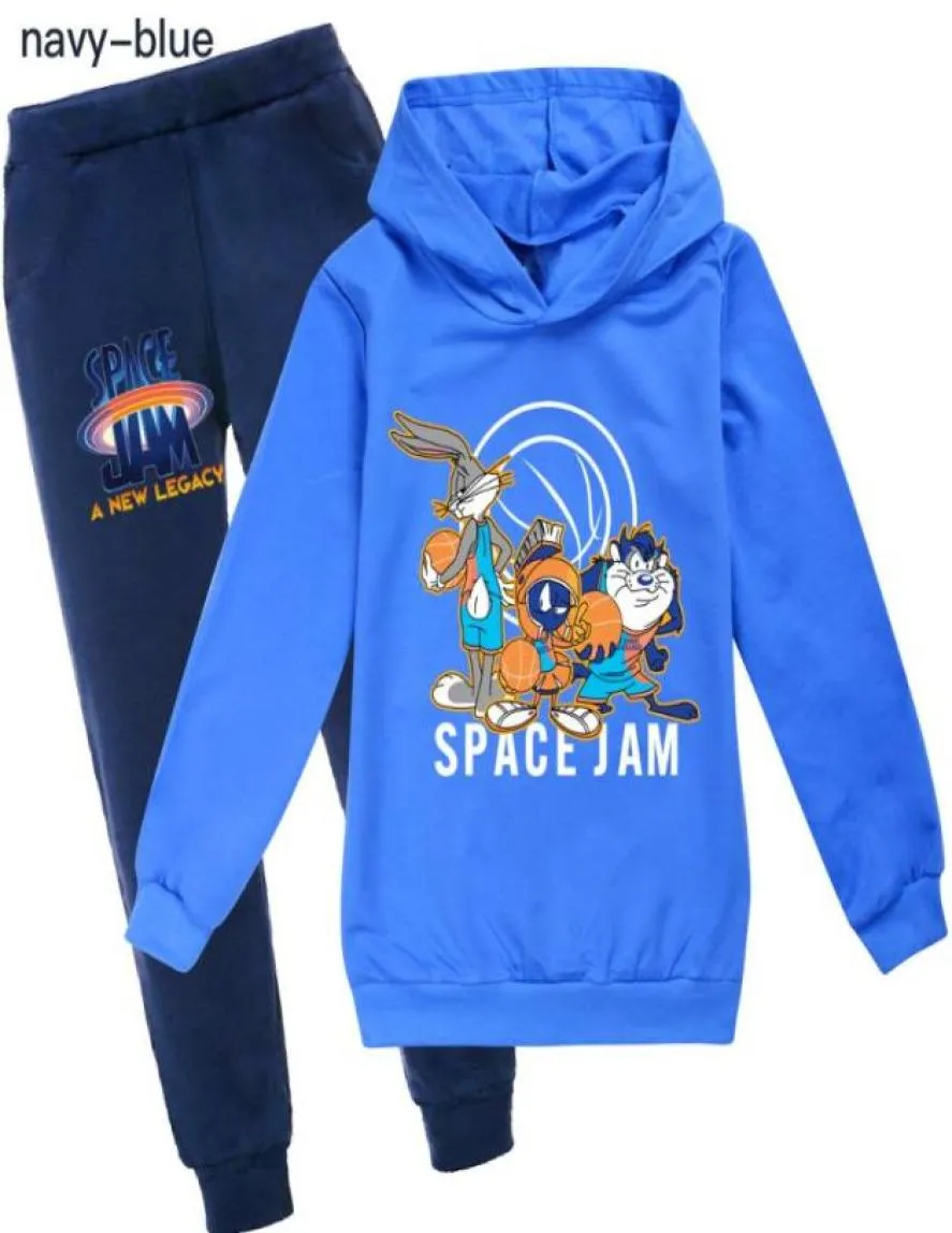 Set di abbigliamento 2021 Ragazzo Autunno SPACE JAM 2 Felpa a maniche lunghe Pantaloni PCS Set Baby Girl Cartoon Abbigliamento Bambini Felpe con cappuccio Compleanno Sui6149712