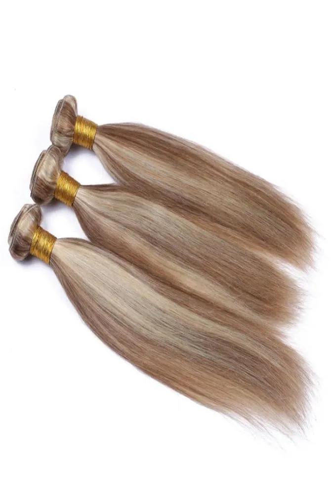 Couleur mélangée Brun Blond Ombre 100 Cheveux Humains 3Pcs Lot Brésilien Piano Couleur 8613 Brun Clair Highlight Armure de Cheveux Humains B2862978