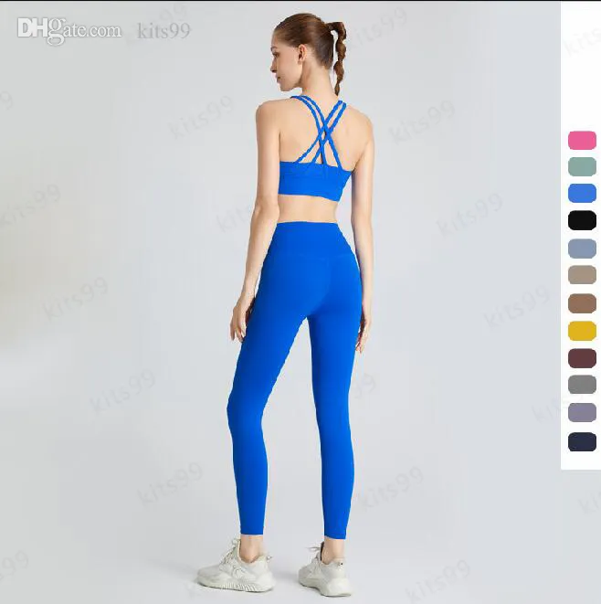 lu yoga Dames Sportset Gekruiste bh-set op de rug Yoga fitness sport Nauwsluitende broek Tankvest Gym Hardlopen Sport Trainingskleding Ademend Sneldrogend Top 17 kleuren