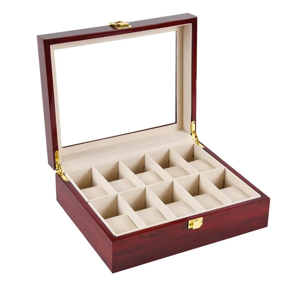 2 3 5 6 10 12 Slots Watch Box Storage With Red Black Wooden Glass Case Bracelet Display Casket Watches Holder Casket 2 253U