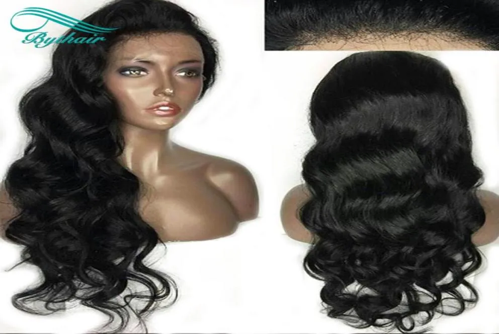 Bythair onda do corpo frente do laço perucas de cabelo humano para as mulheres pré arrancadas base de seda cabelo virgem perucas cheias do laço nós descorados cabelo do bebê 8812303