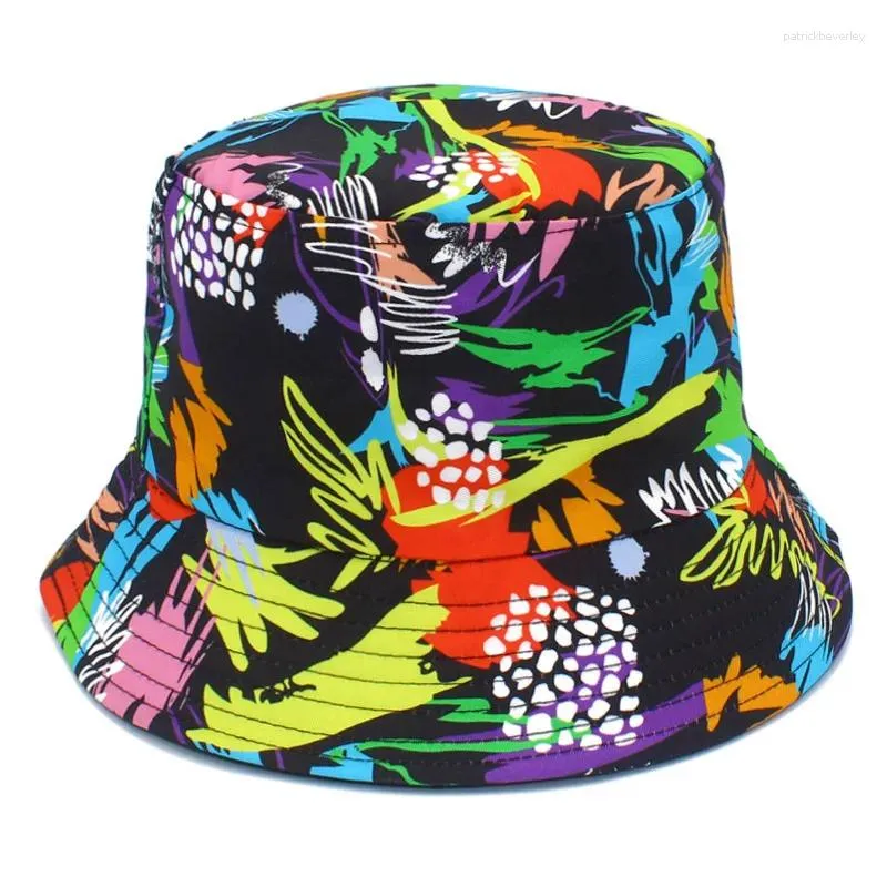 Bérets Chapeaux d'extérieur Casquette Fishman Large Bord Plage Peint Graffiti Casquettes de Soleil Hommes Femmes Seau Chapeau D'été Chapeau Adulte Seaux