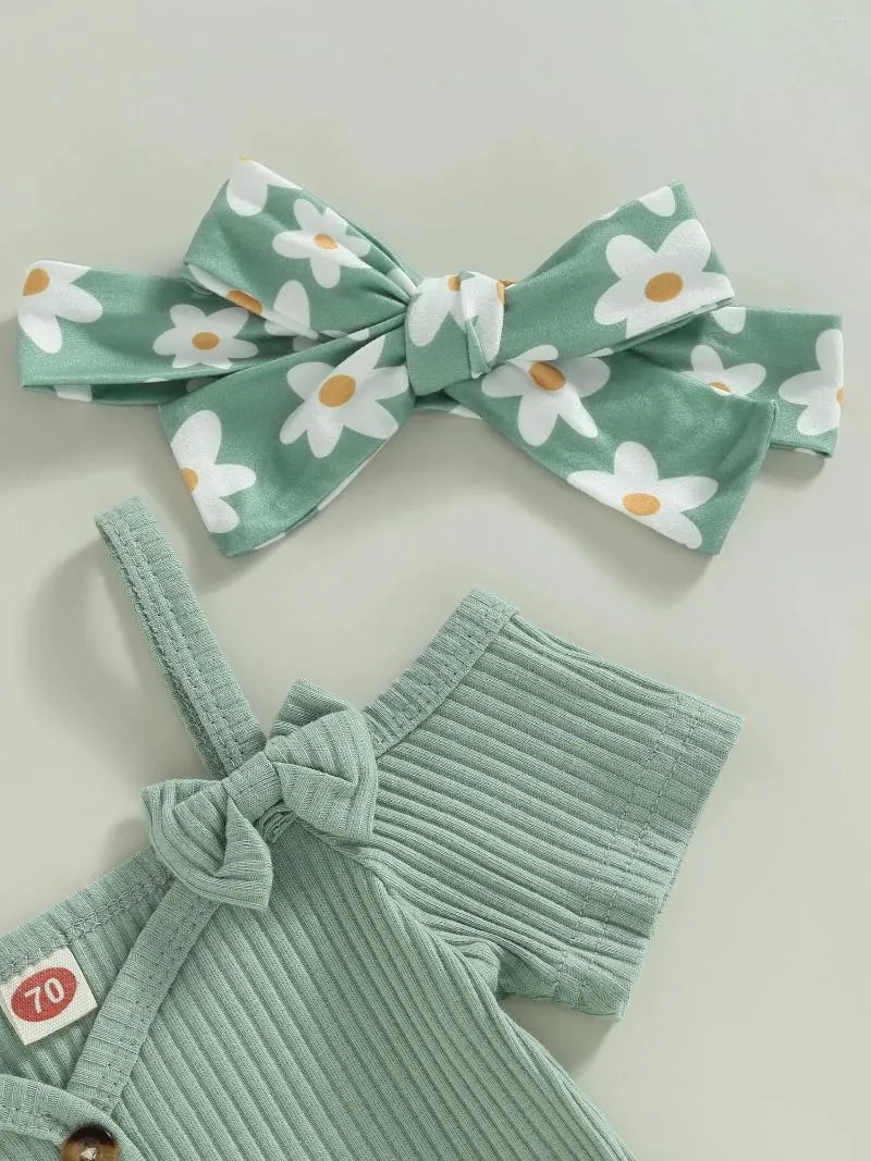Clothing Sets Adorable 3-Piece Baby Girl Romper Set With Ruffle Outfit Flower Print Bodysuit Elastic Pant And Headband For Borns