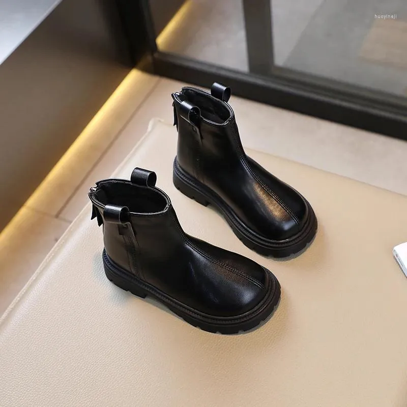 Botas 2024 meninas tornozelo versátil macio marrom preto crianças moda casual antiderrapante elegante chique crianças sapatos para meninos