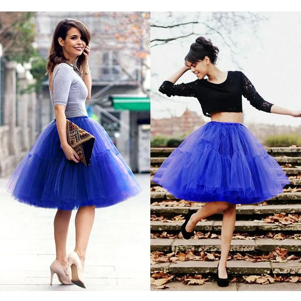 Stock Puszysta tiulowa spódnica Petticoat dla dorosłych elastyczna talia Underskirt warstwy ślubne midi tutu spódnice Kobiety Prom Evening CPA539