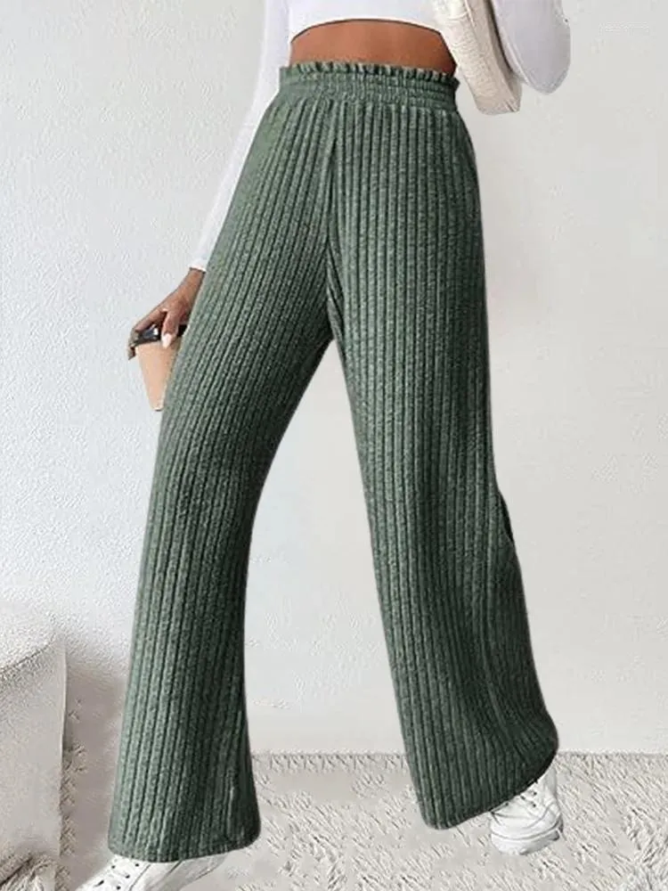 Calças femininas moda casual cores sólidas em linha reta perna larga calças femininas outono inverno vertical listrado longo gota
