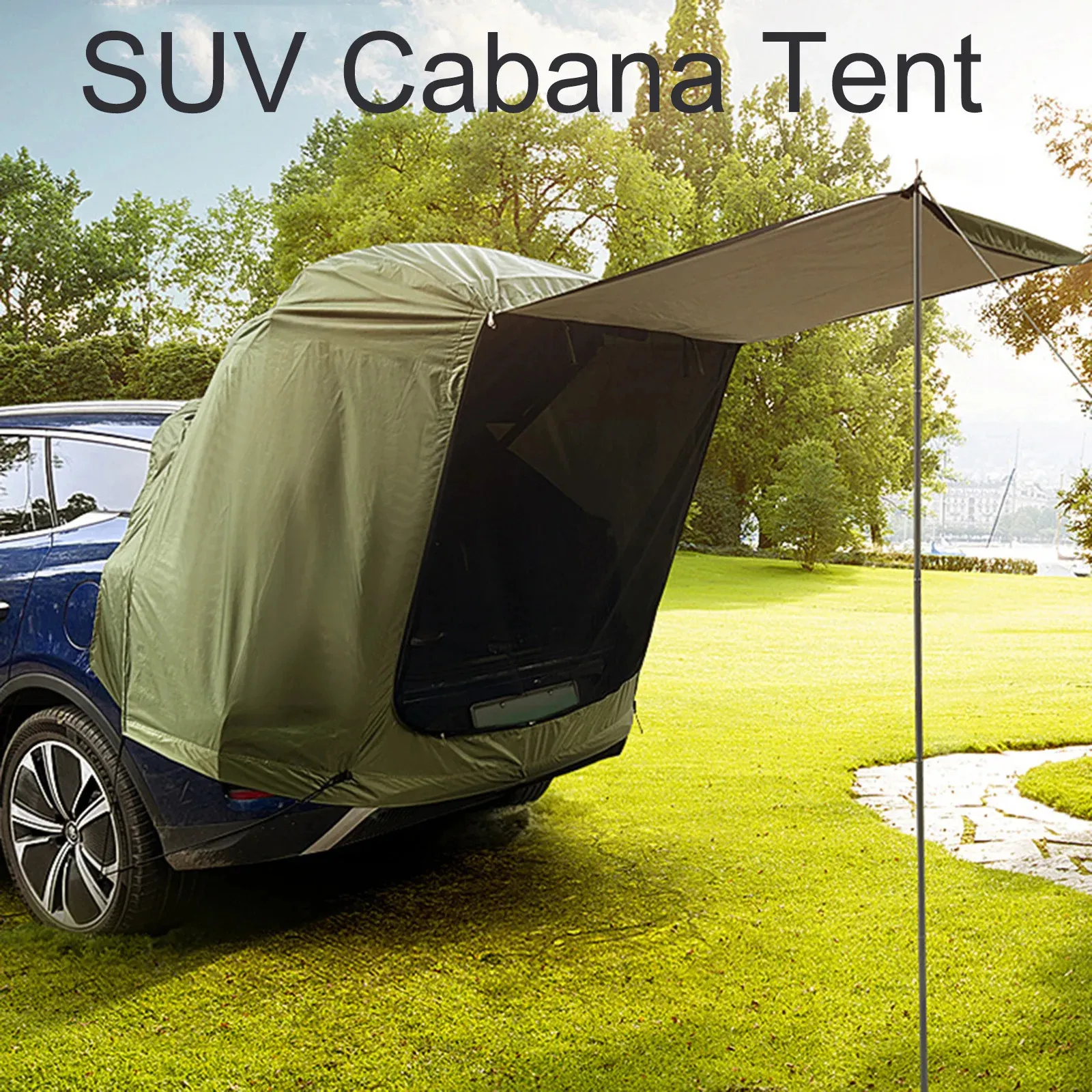 1set Camping Tent Kits SUV Cabana Tent With Awning Shade Large Space Wide Vision Car Tailgate Tear-resistant Tent Rear Tent Atta 240223