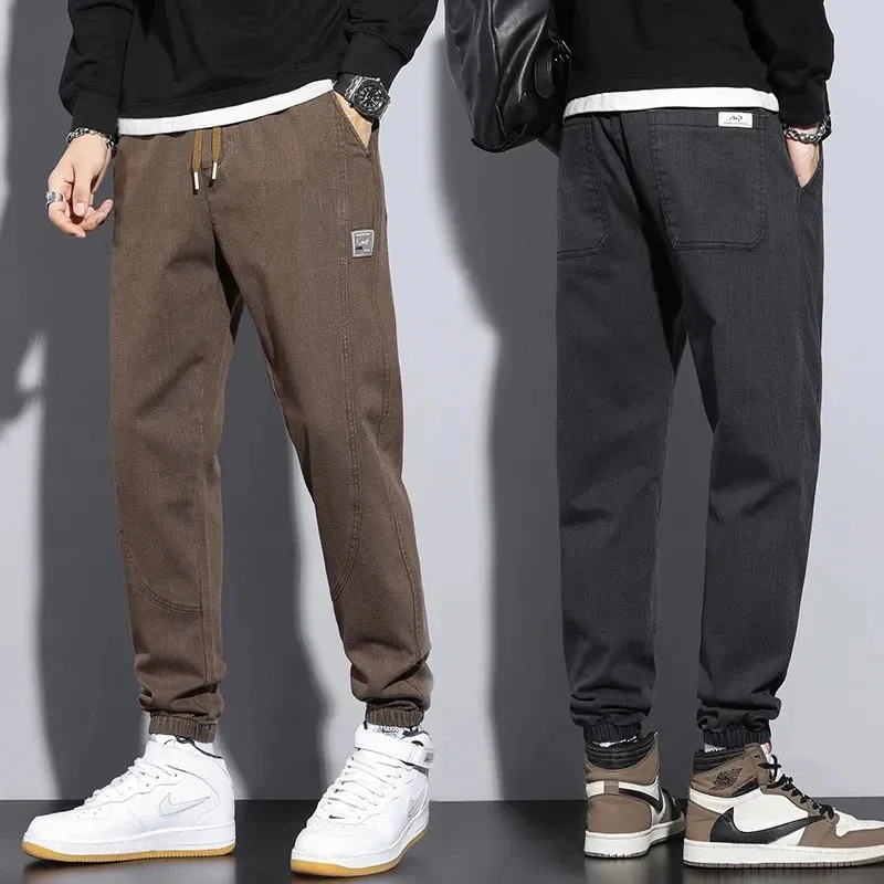 M5XL осень-зима мужские хлопковые брюки-джоггеры модная уличная одежда с эластичной резинкой на талии брюки-карго Harajuku брендовая одежда черный, серый 240305