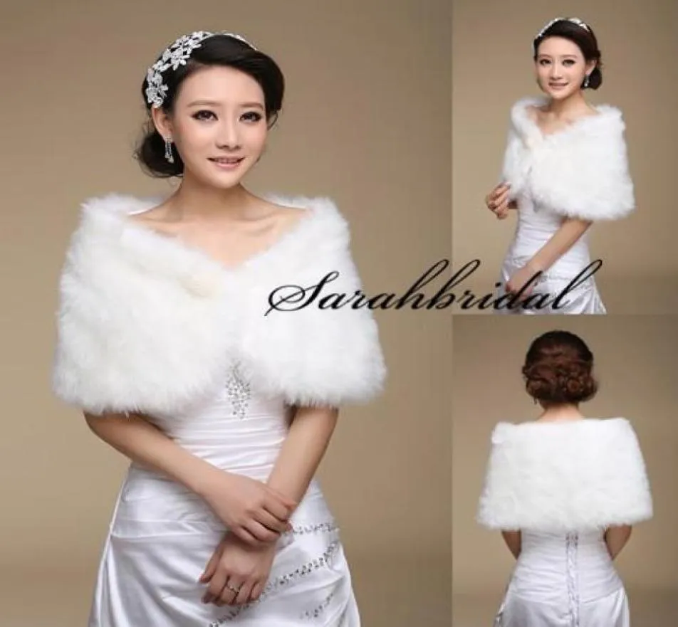 2015 Nya White Pearl Bridal Wrap Shawl Coat Jackets Boleros rycker Regelbundna faux päls stal kappor för bröllopsfest 17004 4927218