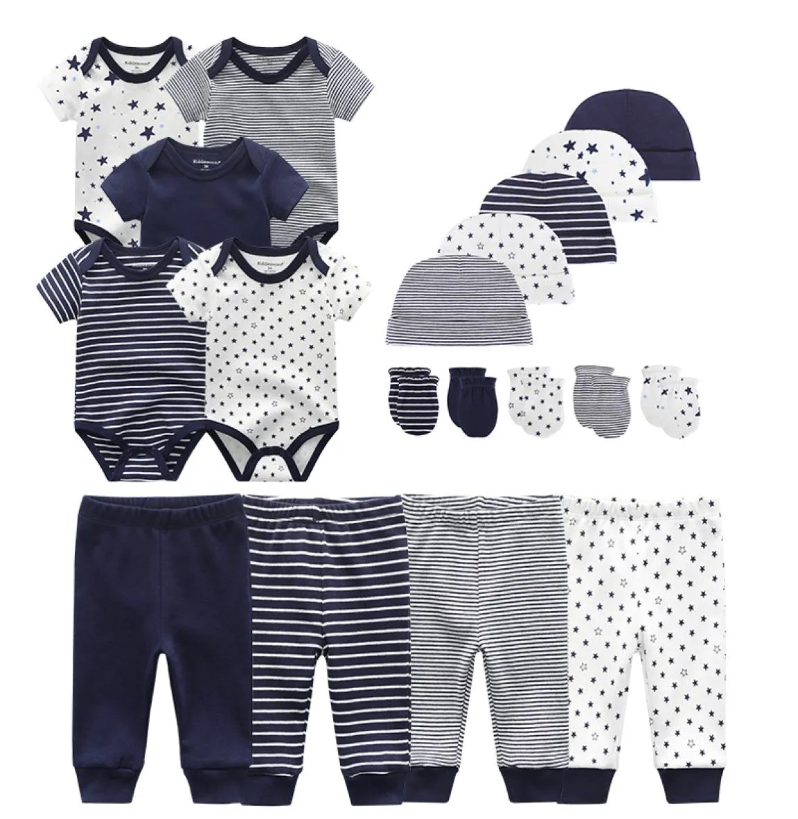 Unisex nyfödd baby pojke kläder bodysuitspantshatSgloves baby flicka kläder bomullskläder set y11133144023