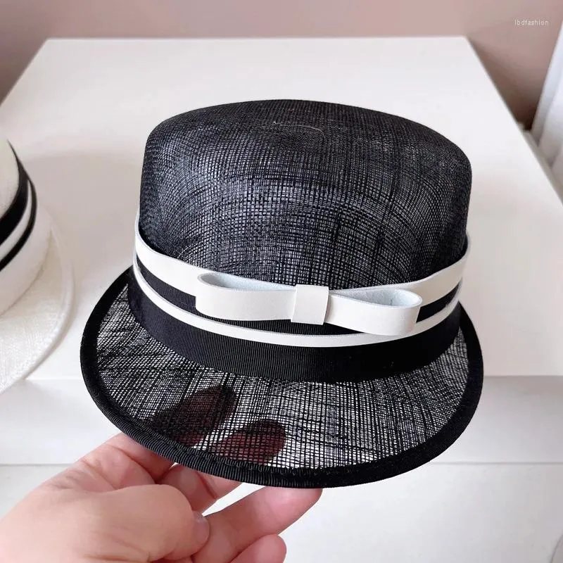 Viseras estilo japonés Xiaoxiang, lazo frontal a juego, sombrero ecuestre de hilo de lino, moda de verano para mujer, Top de papel de lujo para niño