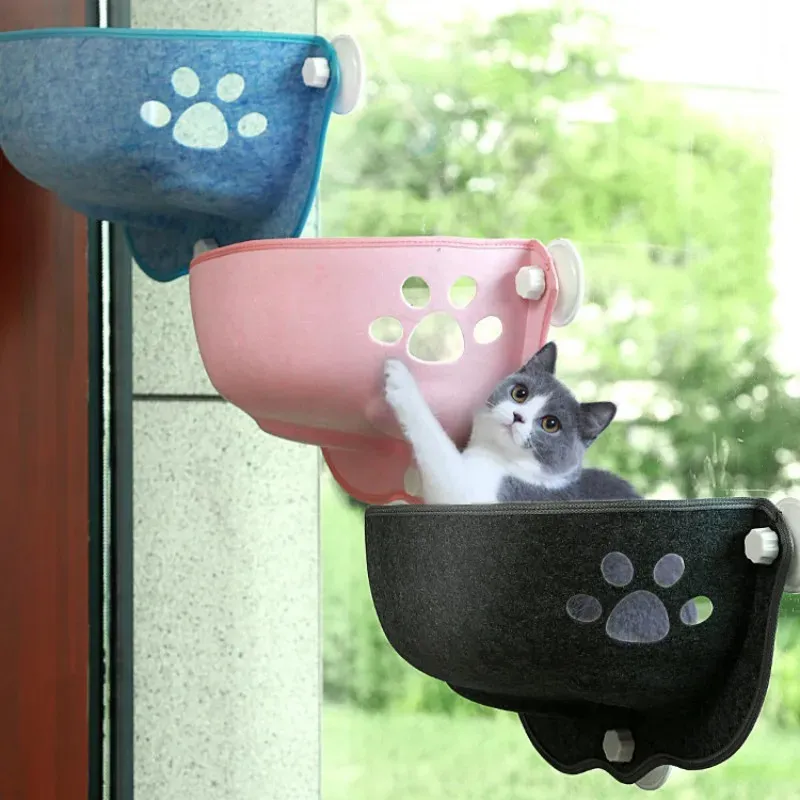 Sunny Fenstersitz-Nest für Katzenfenster, Hängematte mit Kissen, hängendes Schlafbett für Haustierkatzen mit starken Saugnäpfen, Haustierkatzen 240226