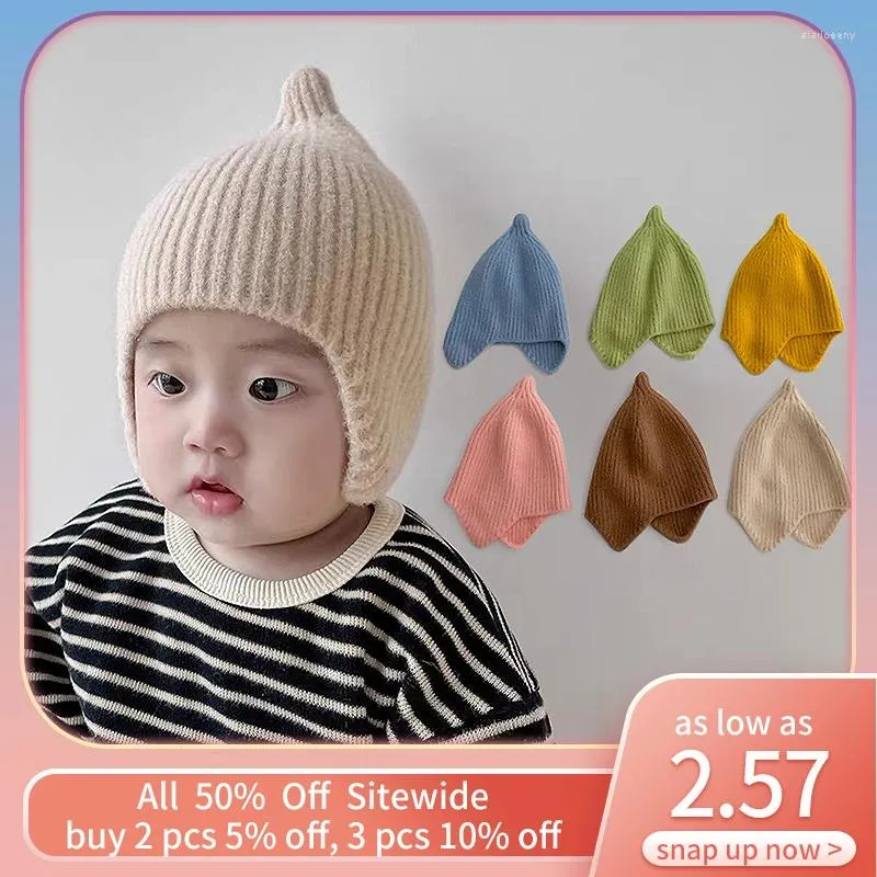 Hårtillbehör Vinter Baby Ear Protection Hat Varma ull Toddler Earmuffs Cap Korean Barn Virka Bonnet Solid Color Kids Sticked