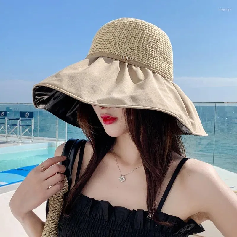 BERETS 2024 Summer Vinyl Hat Female UV Protection Sun With Wide Brim Travel Outdoor Bortable Thin
