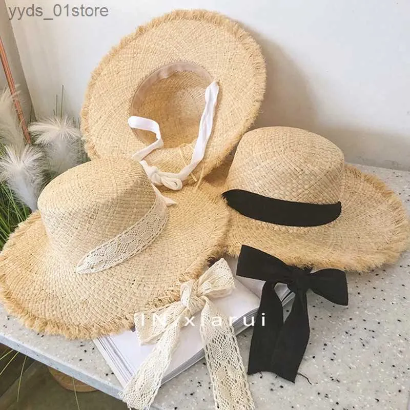 Wide Brim Hats Bucket Hats Fitshinling 2023 été large bord soleil chapeaux pour femmes bohème fait à la main raphia Str chapeau femme frange Boho vacances plage chapeaux L240308