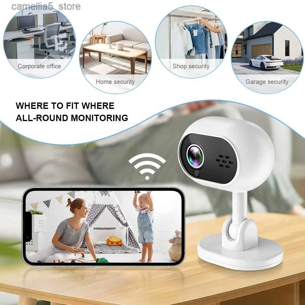 Baby Monitor Camera HD 1080P WiFi Mini Wireless Home Monitoraggio audio bidirezionale Visione notturna Registratore Allarme in tempo reale Q240308