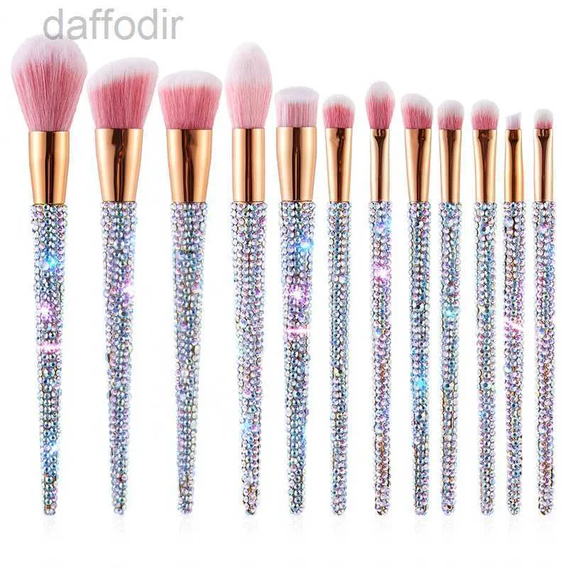 Makeup Brushes 12Pcs Custom Bling Make Up Rhinestone Synthetic Diamond Glitter Sparkle Makeup Brush Set 240308