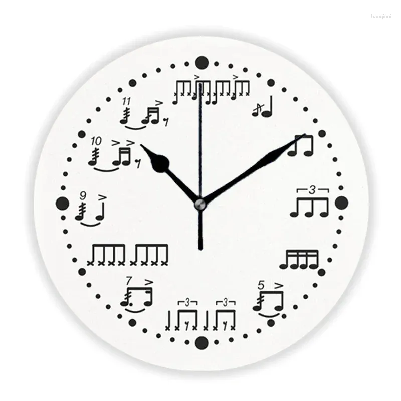 Orologi da parete Raffreddare note di tamburo e rudimenti Orologio musicale per batteristi Musicista Grande orologio da appendere Decorazioni per la casa Regalo per insegnanti 35 cm