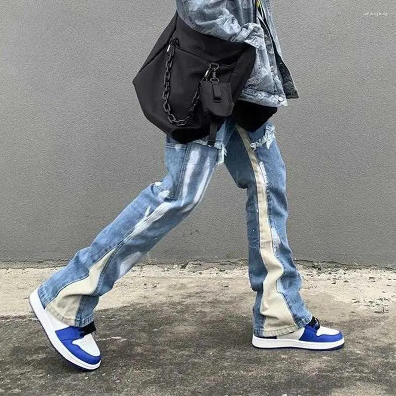 Mens Jeans Hip Hop Flare Men Haruku Streetwear Baggy Wide Leg Denim Pants Elastic Waist Fashion Loose Casual Flared Jean Trousers