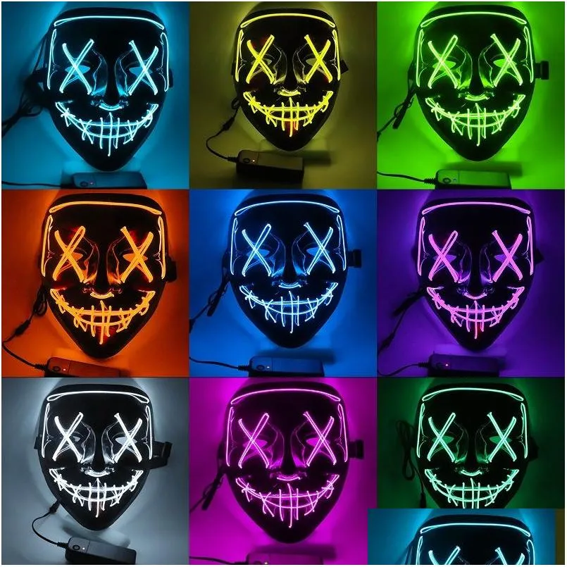 Led Rave Toy High Quality Rave Light Toys Wholesale Price Luminous Glow Scary Masquerade Cosplay Mask Led Up Horror Halloween Drop Del Dhovu