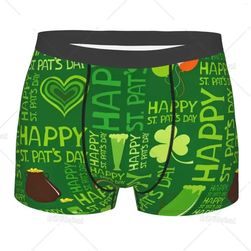 Underbyxor St Patrick's Day Mens Boxer Briefs Clover Leaves Underwear Breatble Stretch Stam med påse S-XXL