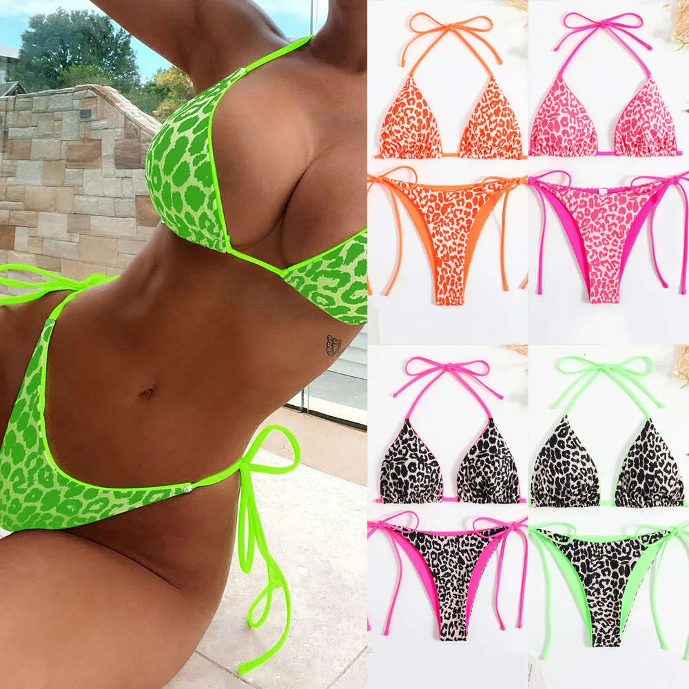 2024 Nuovo costume da bagno da donna bikini bifacciale sexy con stampa leopardata a corpo diviso