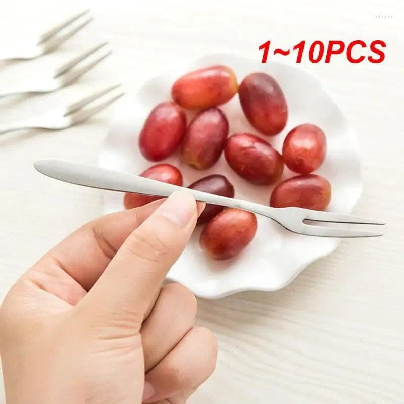 Fourchettes 1-10pcs en acier inoxydable à deux dents couverts fourchette à fruits fête d'anniversaire choisir collation dessert accessoire de cuisine