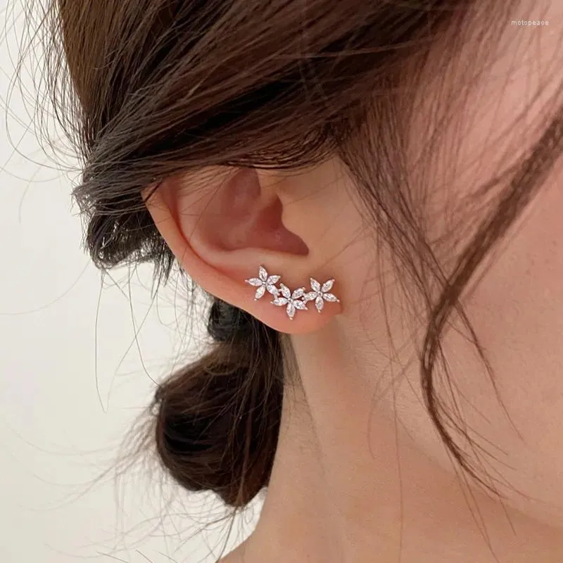 Boucles d'oreilles à clous en argent Sterling S925, cinq pétales de fleurs cloutés en diamant pour femmes, Style forestier minimaliste, doux et frais